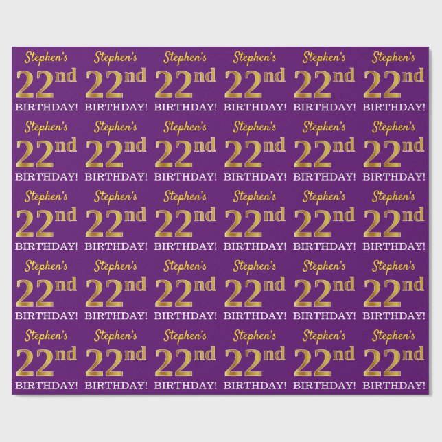 Papel De Regalo Oro morado, imitación "22 cumpleaños" (Superficie plana)
