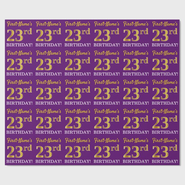Papel De Regalo Oro morado, imitación "23 cumpleaños" (Superficie plana)