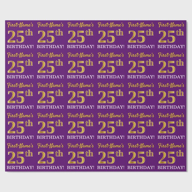 Papel De Regalo Oro morado, imitación "25 cumpleaños" (Superficie plana)