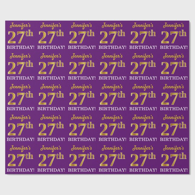 Papel De Regalo Oro morado, imitación "27 cumpleaños" (Superficie plana)