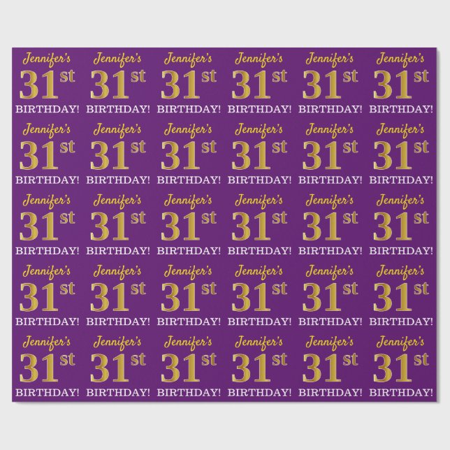 Papel De Regalo Oro morado, imitación "31 cumpleaños" (Superficie plana)