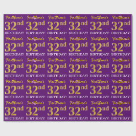 Papel De Regalo Oro morado, imitación "32 cumpleaños"