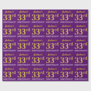 Papel De Regalo Oro morado, imitación "33 cumpleaños"
