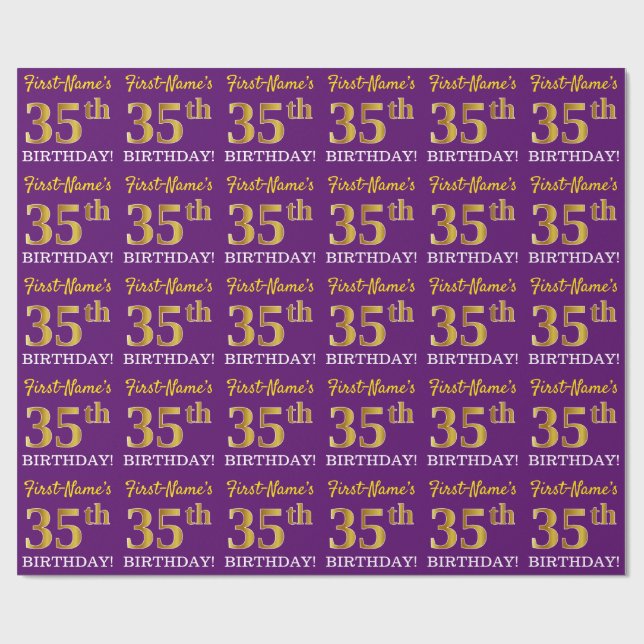 Papel De Regalo Oro morado, imitación "35 cumpleaños" (Superficie plana)