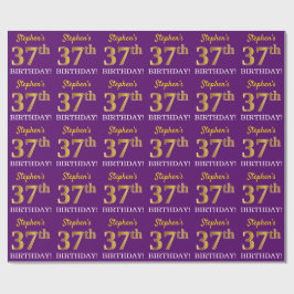 Papel De Regalo Oro morado, imitación "37 cumpleaños"