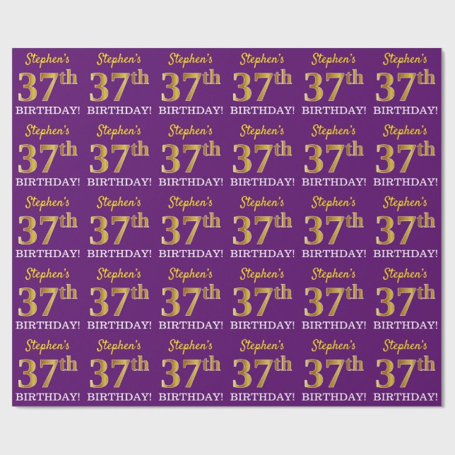 Papel De Regalo Oro morado, imitación "37 cumpleaños" (Superficie plana)