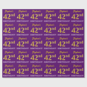 Papel De Regalo Oro morado, imitación "42 cumpleaños"