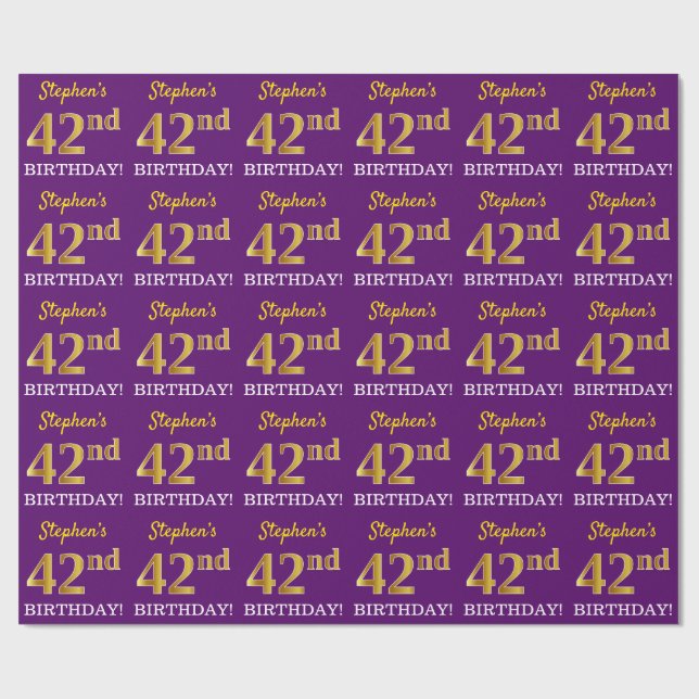 Papel De Regalo Oro morado, imitación "42 cumpleaños" (Superficie plana)