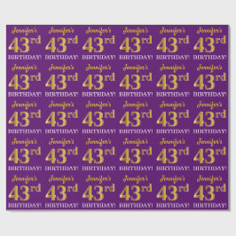Papel De Regalo Oro morado, imitación "43 cumpleaños"