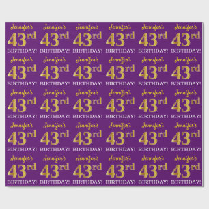 Papel De Regalo Oro morado, imitación "43 cumpleaños"