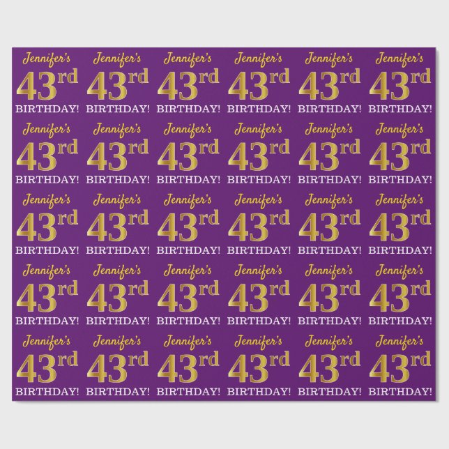 Papel De Regalo Oro morado, imitación "43 cumpleaños" (Superficie plana)