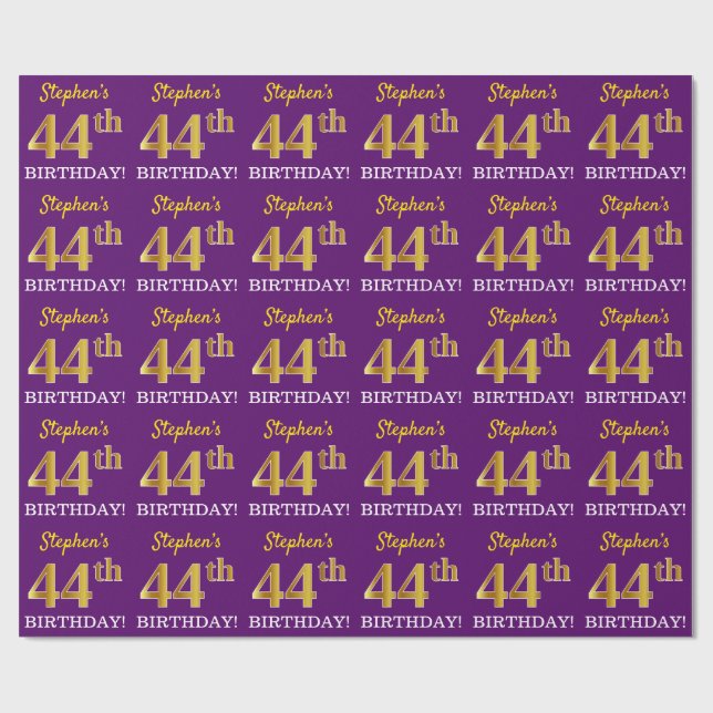 Papel De Regalo Oro morado, imitación "44to cumpleaños" (Superficie plana)