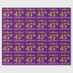 Papel De Regalo Oro morado, imitación "45 cumpleaños"