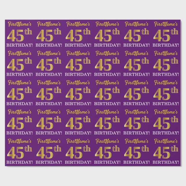 Papel De Regalo Oro morado, imitación "45 cumpleaños" (Superficie plana)
