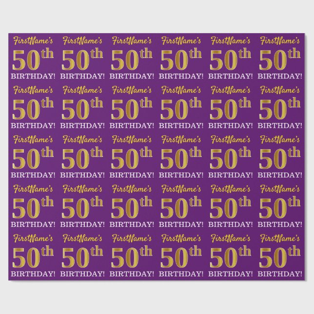 Papel De Regalo Oro morado, imitación "50 cumpleaños" (Superficie plana)