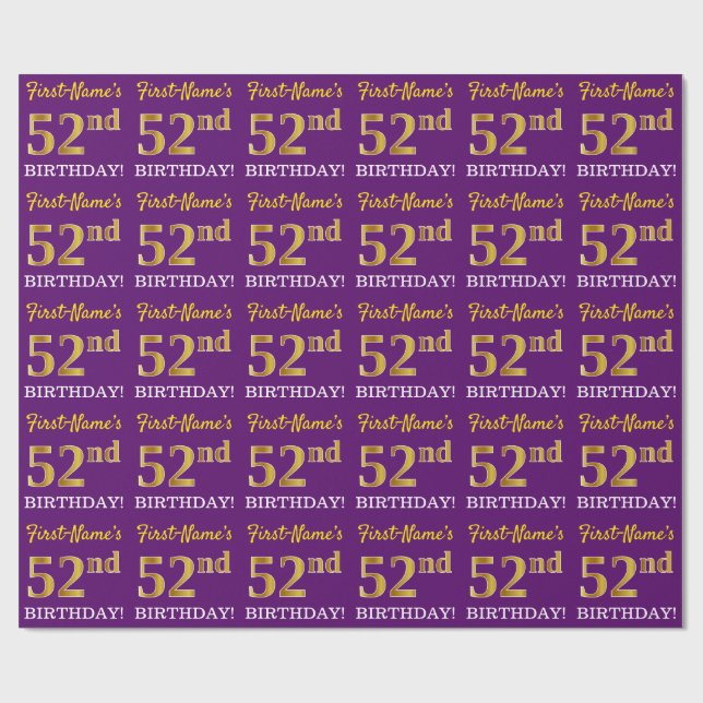 Papel De Regalo Oro morado, imitación "52 cumpleaños" (Superficie plana)