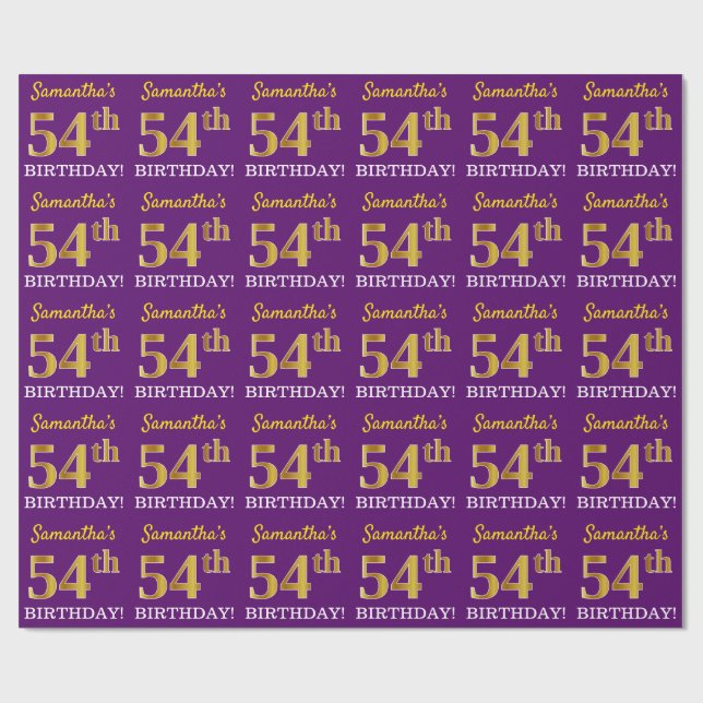Papel De Regalo Oro morado, imitación "54to cumpleaños" (Superficie plana)