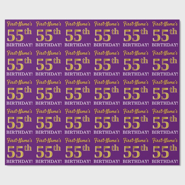 Papel De Regalo Oro morado, imitación "55 cumpleaños" (Superficie plana)