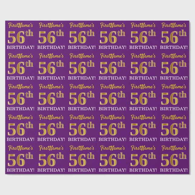 Papel De Regalo Oro morado, imitación "56 cumpleaños" (Superficie plana)