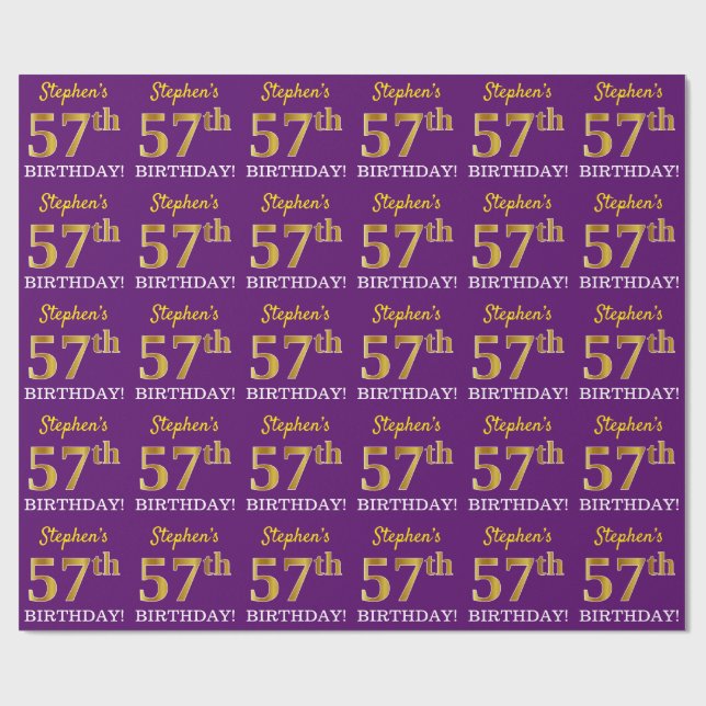 Papel De Regalo Oro morado, imitación "57 cumpleaños" (Superficie plana)