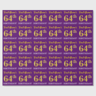 Papel De Regalo Oro morado, imitación "64 cumpleaños"