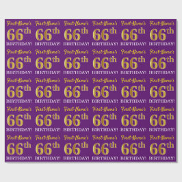 Papel De Regalo Oro morado, imitación "66 cumpleaños"