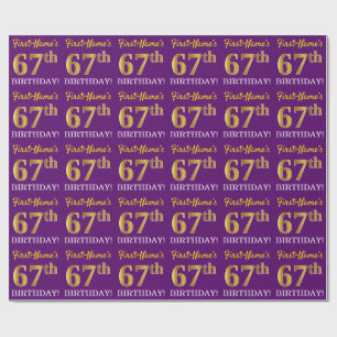 Papel De Regalo Oro morado, imitación "67 cumpleaños"