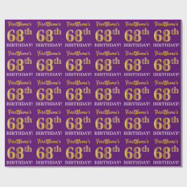 Papel De Regalo Oro morado, imitación "68 cumpleaños"