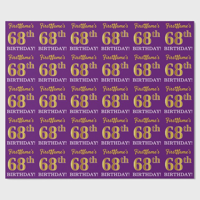 Papel De Regalo Oro morado, imitación "68 cumpleaños" (Superficie plana)