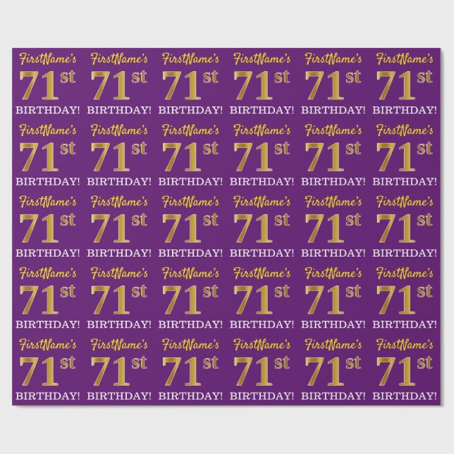 Papel De Regalo Oro morado, imitación "71 cumpleaños" (Superficie plana)