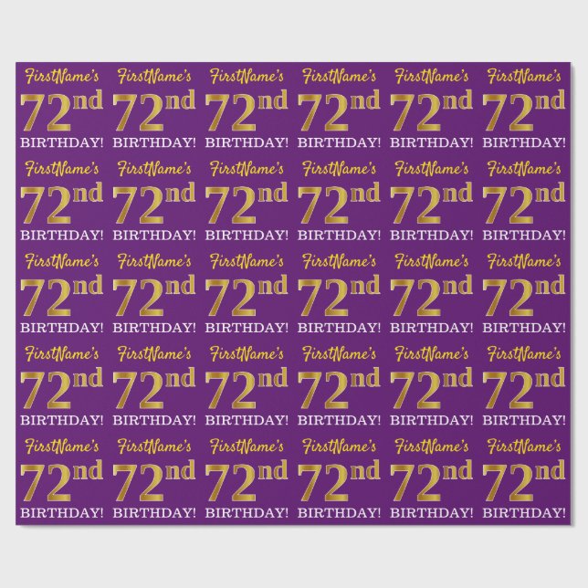 Papel De Regalo Oro morado, imitación "72 cumpleaños" (Superficie plana)