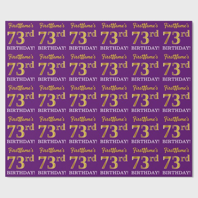 Papel De Regalo Oro morado, imitación "73 cumpleaños" (Superficie plana)