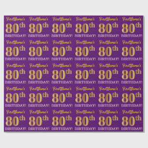 Papel De Regalo Oro morado, imitación "80 cumpleaños"