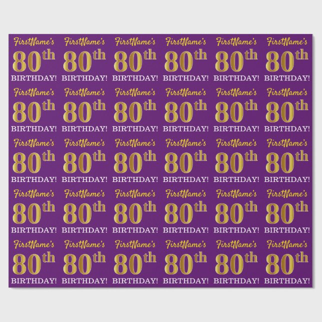 Papel De Regalo Oro morado, imitación "80 cumpleaños" (Superficie plana)