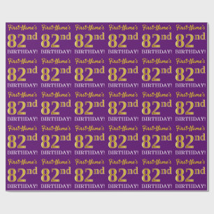 Papel De Regalo Oro morado, imitación "82° cumpleaños"