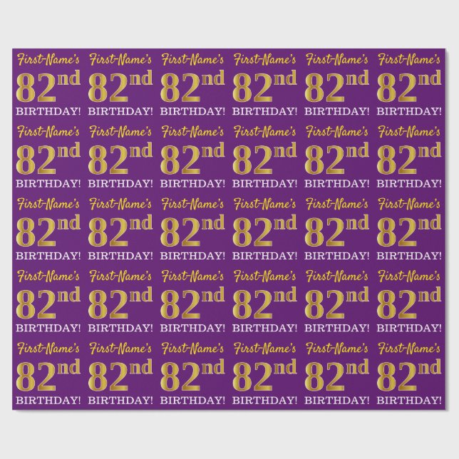 Papel De Regalo Oro morado, imitación "82° cumpleaños" (Superficie plana)