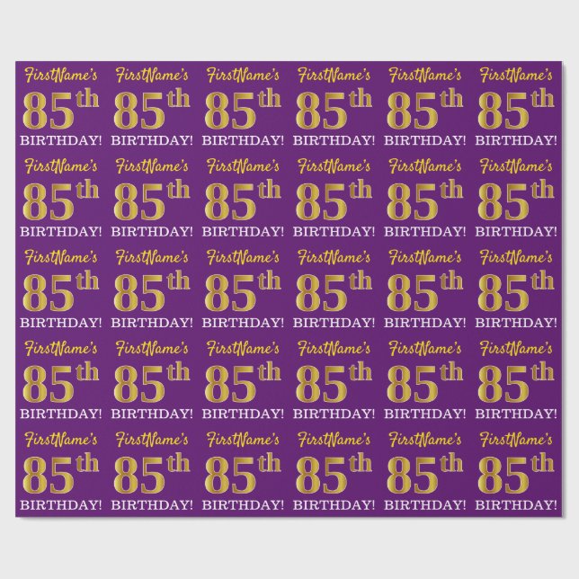 Papel De Regalo Oro morado, imitación "85° cumpleaños" (Superficie plana)