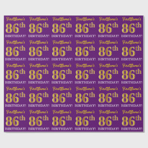 Papel De Regalo Oro morado, imitación "86 cumpleaños"