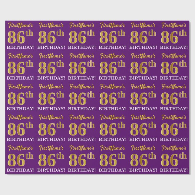 Papel De Regalo Oro morado, imitación "86 cumpleaños" (Superficie plana)