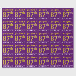 Papel De Regalo Oro morado, imitación "87 cumpleaños"
