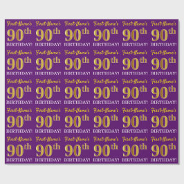 Papel De Regalo Oro morado, imitación "90 cumpleaños"
