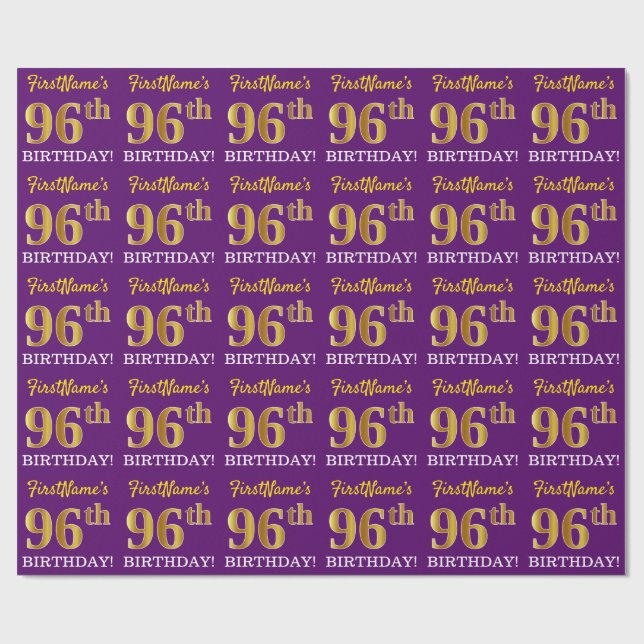Papel De Regalo Oro morado, imitación "96 cumpleaños" (Superficie plana)