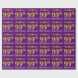 Papel De Regalo Oro morado, imitación "99º CUMPLEAÑOS"