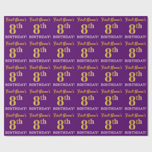Papel De Regalo Oro morado, imitación "Octavo cumpleaños" (Superficie plana)