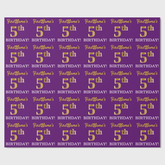 Papel De Regalo Oro morado, imitación "quinto cumpleaños" (Superficie plana)