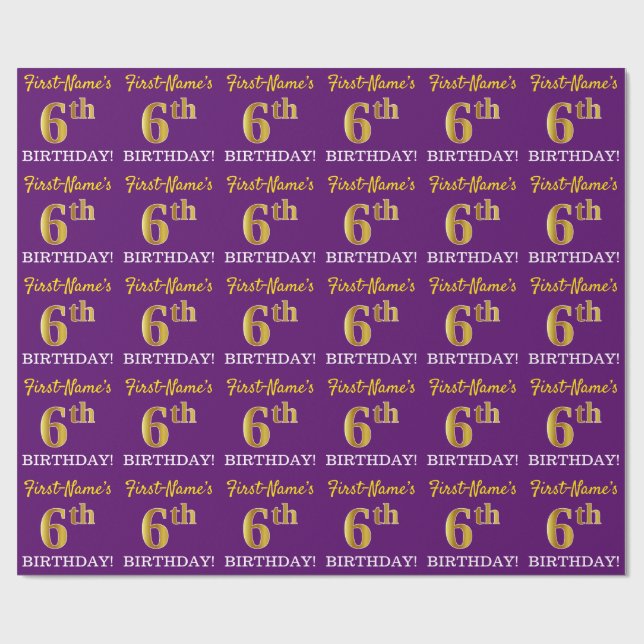 Papel De Regalo Oro morado, imitación "sexto cumpleaños" (Superficie plana)