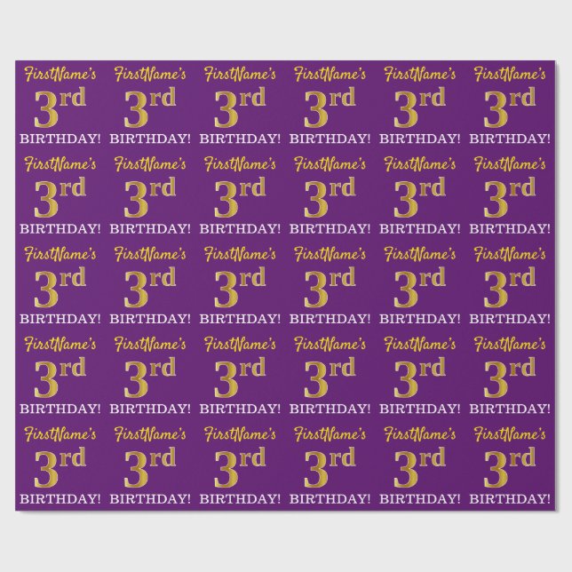 Papel De Regalo Oro morado, imitación "tercer cumpleaños" (Superficie plana)