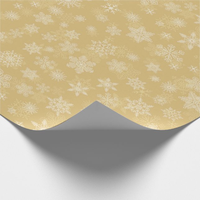 Papel De Regalo Oro navidad, copos de nieve blancos (Esquina)