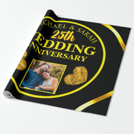 Papel De Regalo Oro Negro 25 Aniversario Boda Regalos Parejas