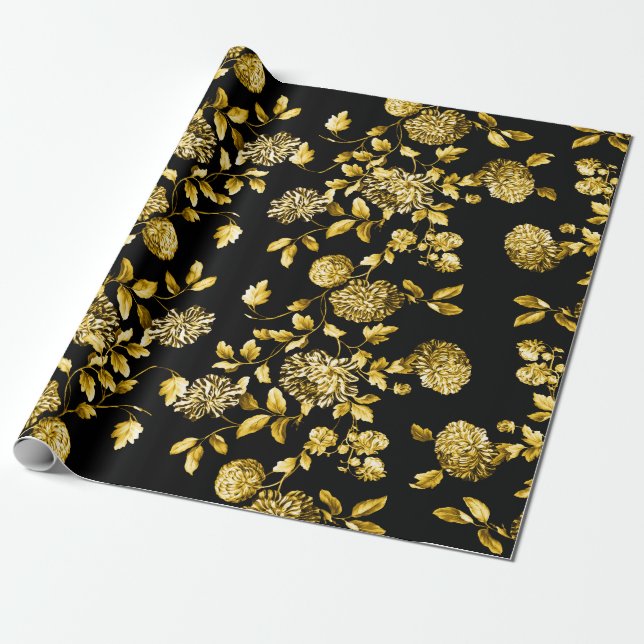 Papel De Regalo Oro negro 2 Toile floral (Desenrollado)